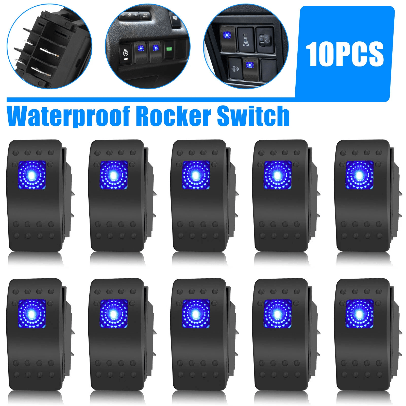 10PCS Waterproof Marine Boat Car Rocker Switch SPST ON OFF 4 Pin Blue LED Toggle Switch For Automotive ATV UTV Truck RV 10PCS Waterproof Marine Boat Car Rocker Switch SPST ON OFF 4 Pin Blue LED Toggle Switch For Automotive ATV UTV Truck RV