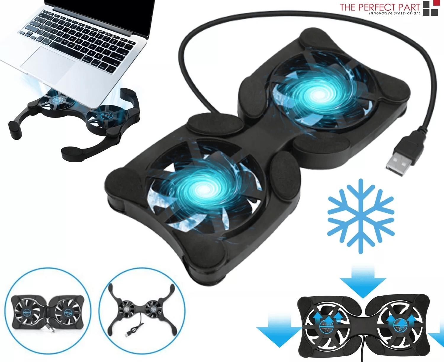 Foldable Slim Dual USB Cooling Fan Pad, Quiet Cooler Stand For Laptop PC Notebook With Adjustable Speed & Ergonomic Foldable Slim Dual USB Cooling Fan Pad, Quiet Cooler Stand For Laptop PC Notebook With Adjustable Speed & Ergonomic