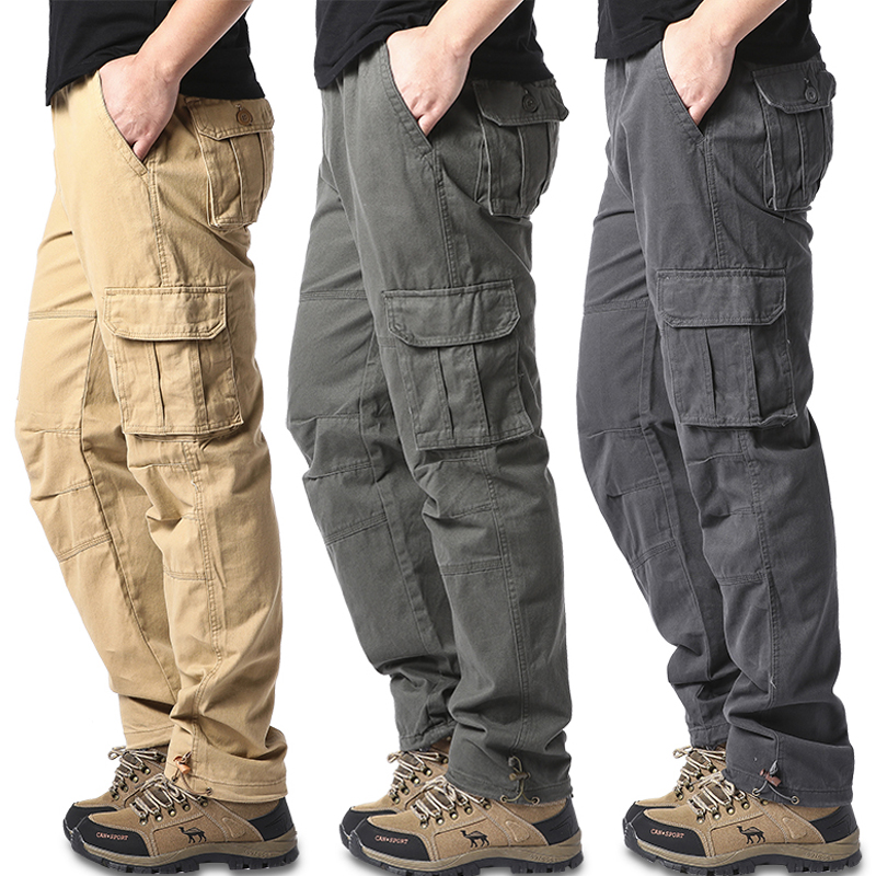 Men Pocket Loose Overalls, Elastic Waist Pure Cotton Tactical Pants For Outdoor Sports & Works army Green m