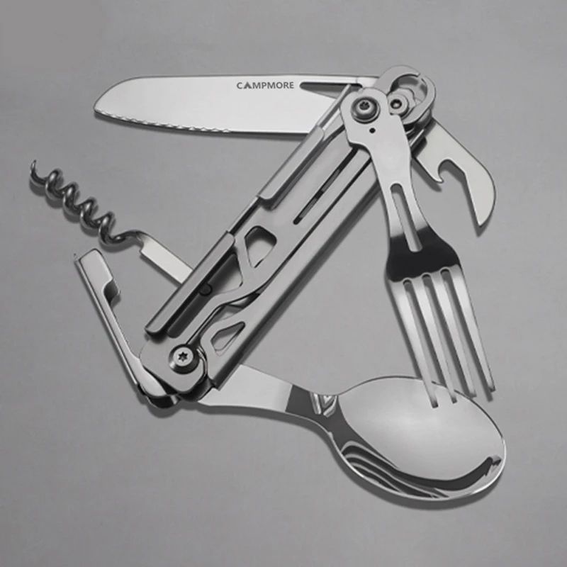 Foldable Camping Cutlery, Outdoor Tableware Multi Function Knife, Fork, Spoon & Bottle Opener Foldable Camping Cutlery, Outdoor Tableware Multi Function Knife, Fork, Spoon & Bottle Opener