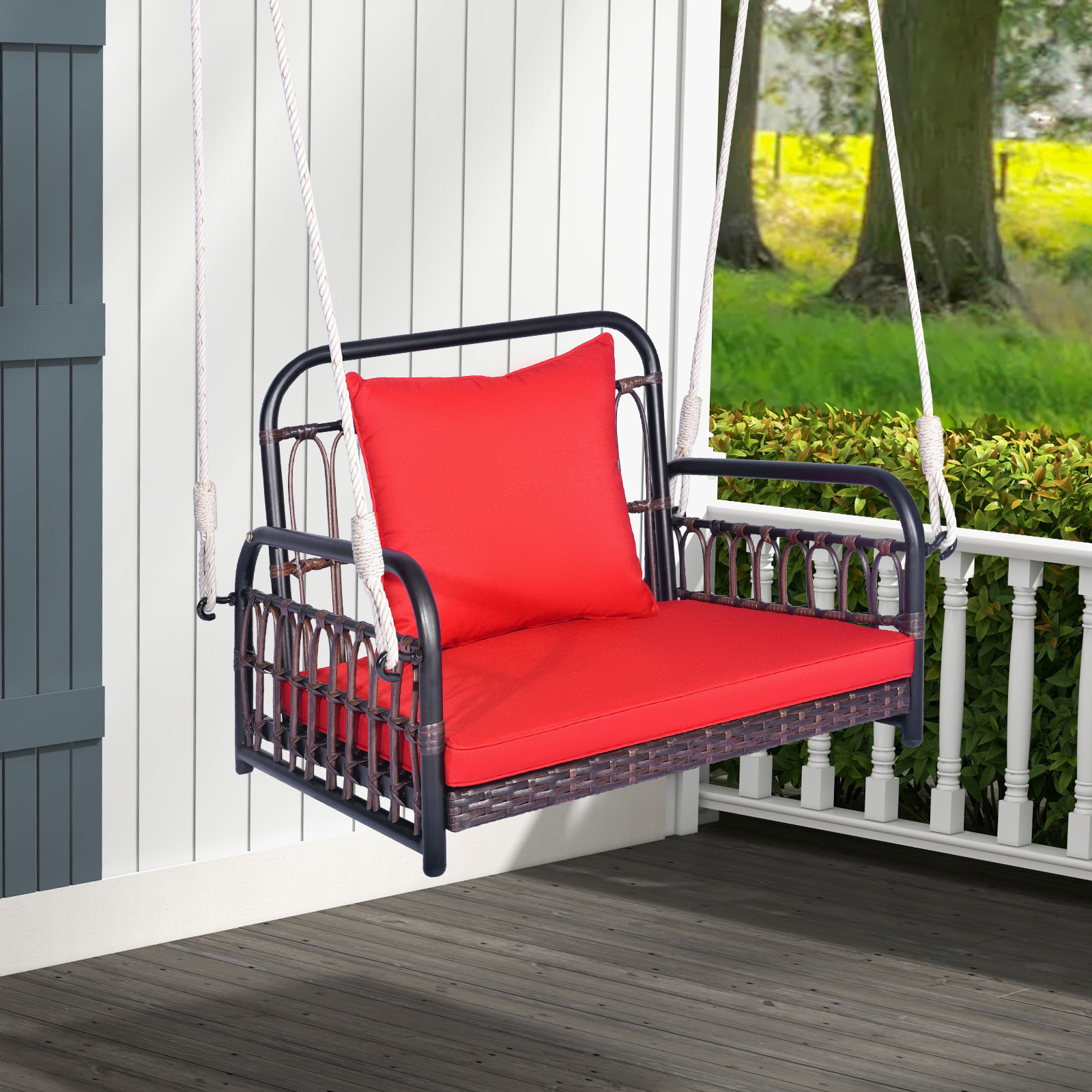 Patio Rattan Porch Swing Hammock Chair With Seat Cushion, 400LB Capacity Outdoor Hanging Chair Patio Rattan Porch Swing Hammock Chair With Seat Cushion, 400LB Capacity Outdoor Hanging Chair