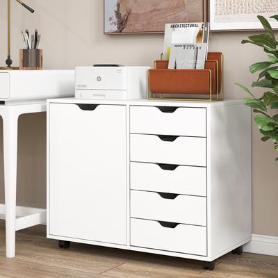 5 Drawer Rolling Storage Cart With Side Cabinet Mobile File Organizer For Office & Home 5 Drawer Rolling Storage Cart With Side Cabinet Mobile File Organizer For Office & Home