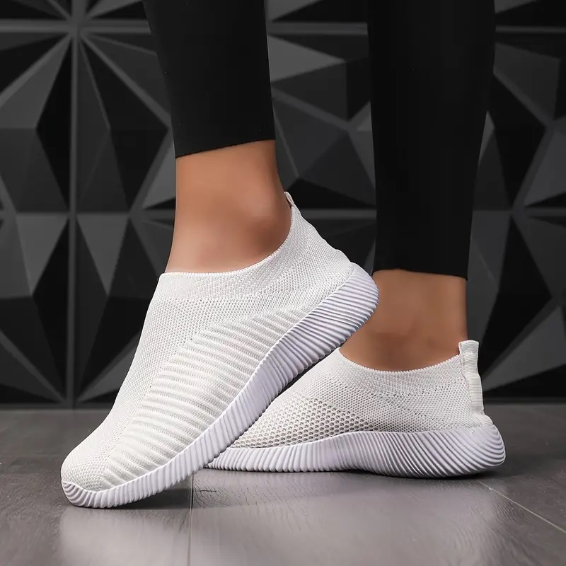 Women Breathable Mesh Sneakers Lightweight Outdoor Walking & Running Shoes | Woven Sock Style Low Top Athletic Trainers white 39