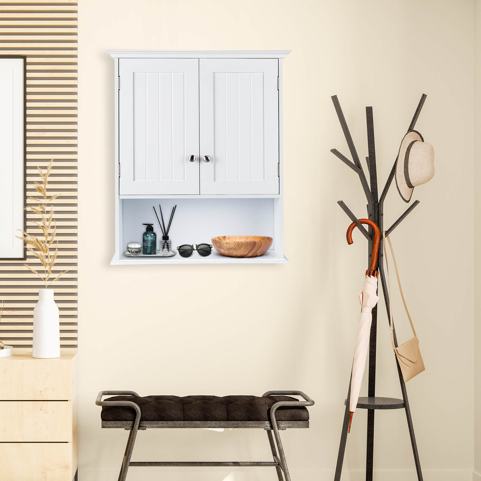 Wall Mount Bathroom Cabinet Storage Organizer With Doors And Shelves Space Saving Hanging Cupboard For Bathroom, Kitchen Wall Mount Bathroom Cabinet Storage Organizer With Doors And Shelves Space Saving Hanging Cupboard For Bathroom, Kitchen