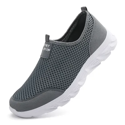 Breathable Mesh Men Running Shoes, Lightweight Summer Sneakers Casual Walking Slip On Loafers Driving Zapatos Casuales gray 40