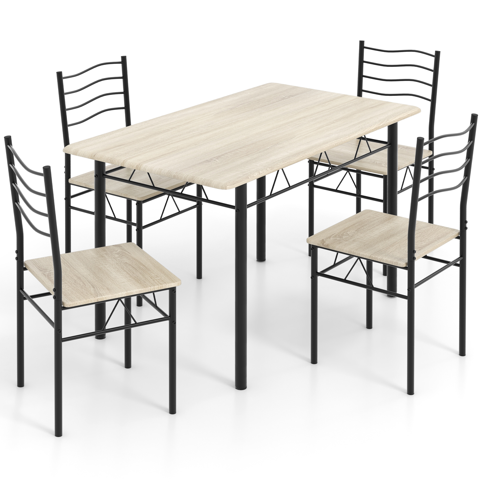 Natural Wood And Metal Dining Table Set With Chairs, Space Saving Kitchen & Dining Furniture For Family Meals Natural Wood And Metal Dining Table Set With Chairs, Space Saving Kitchen & Dining Furniture For Family Meals