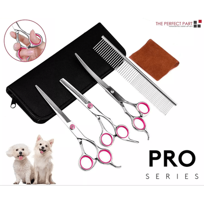 Professional Pet Grooming Scissors Kit, Stainless Steel Curved, Thinning & Straight Shears For Dogs & Cats, All in One Professional Pet Grooming Scissors Kit, Stainless Steel Curved, Thinning & Straight Shears For Dogs & Cats, All in One