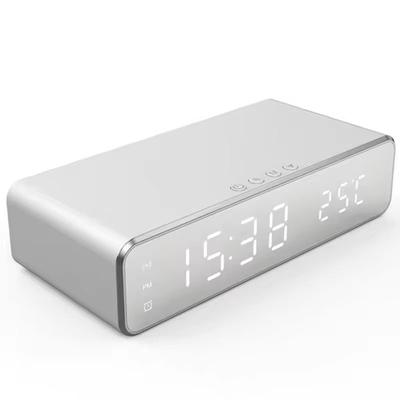 Wireless Charging Alarm Clock Dock With LED Display And Thermometer silver
