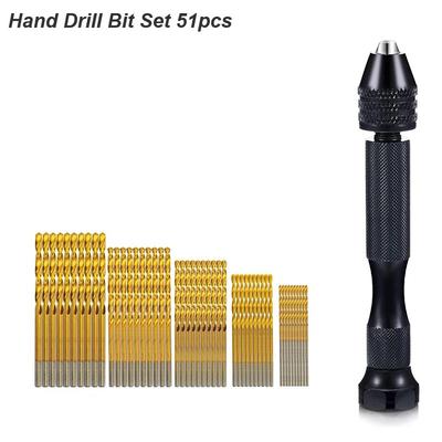 Precision Micro Mini Pin Vise Hand Drill Twist Bit Set, Rotary Tool Kit For PCB, Plastic, DIY Craft, Carving, & Jewelry 51pc