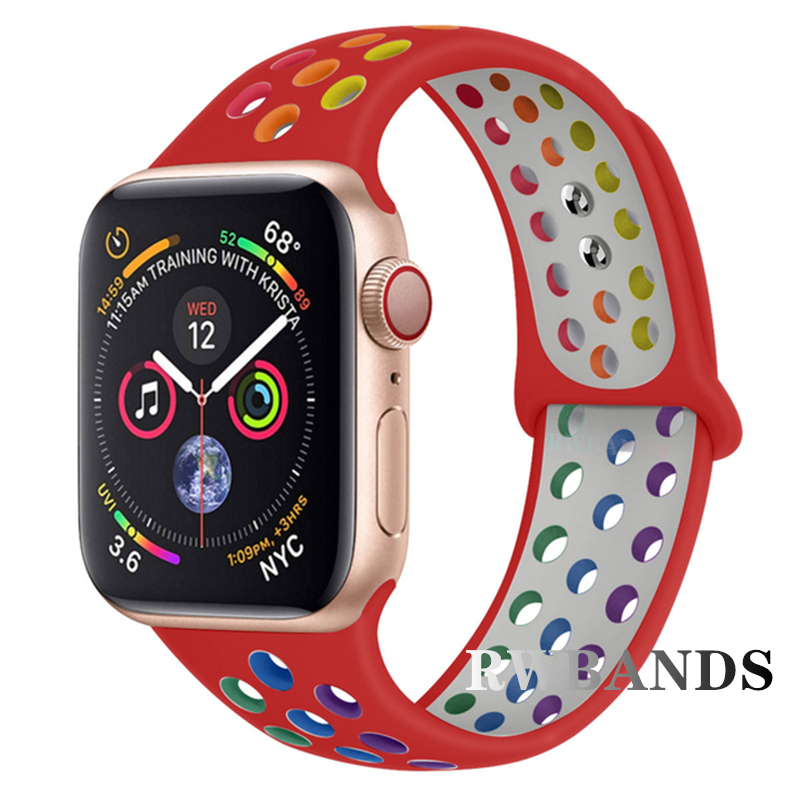 Breathable Sport Strap For Apple Watch, IWatch Series q4 Red Colorful 38 40 41 S10 42mm Sm
