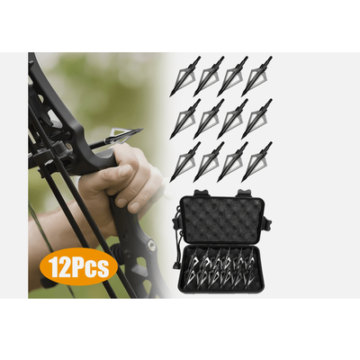 24 12Pcs Archery Hunting Arrowheads 100 Grain Fixed Blade Broadheads For Compound Bow Crossbow Recurve Longbow 12 Pcs Black