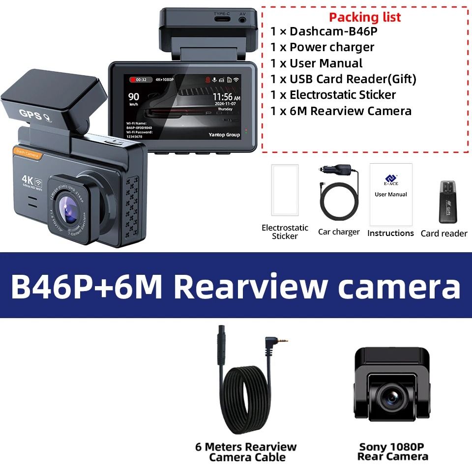 EACE 4K Dash Cam Mini Car DVR With GPS And WiFi Dual Lens Night Vision Front And Rear Camera System 4k Dash & Rear Cam 256 Gb
