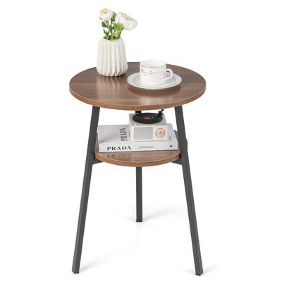 Modern Round End Table With Open Storage Shelf And Metal Frame, Small Space Saving Side Table For Bedroom Modern Round End Table With Open Storage Shelf And Metal Frame, Small Space Saving Side Table For Bedroom