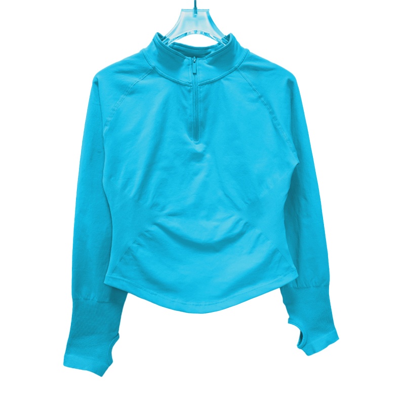 Women Half Zippy Yoga Sports Top, Seamless Tight Long Sleeve Fitness Jacket For Workout, Running, Pilates, Outdoor Gym glacier Blue s