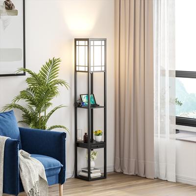 Modern Floor Lamp With Shelves And Drawer, Charging Station, Bedside Nightstand Shelf Lamp For Living Room, Bedroom Modern Floor Lamp With Shelves And Drawer, Charging Station, Bedside Nightstand Shelf Lamp For Living Room, Bedroom