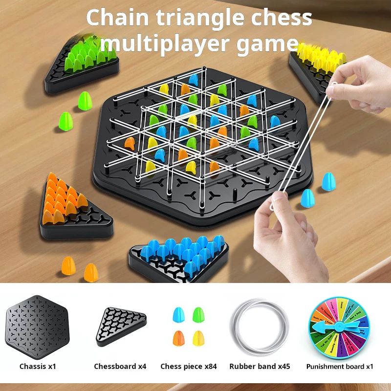 Chain Triangle Chess Game, Triggle Rubber Band Battle Set For Family & Kids, Educational Interactive Board Game burgundy