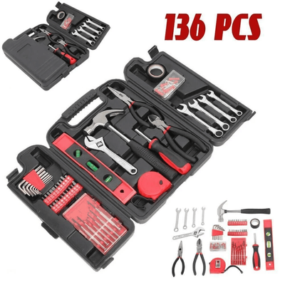 136pcs Red Household Tool Kit With Case Complete Mechanics Tool Set For Home Repairs & DIY Projects 136pcs Red Household Tool Kit With Case Complete Mechanics Tool Set For Home Repairs & DIY Projects