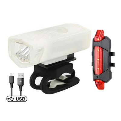 USB Rechargeable Bike Light Set, Easy To Install Front & Taillight For Bicycle Accessories white
