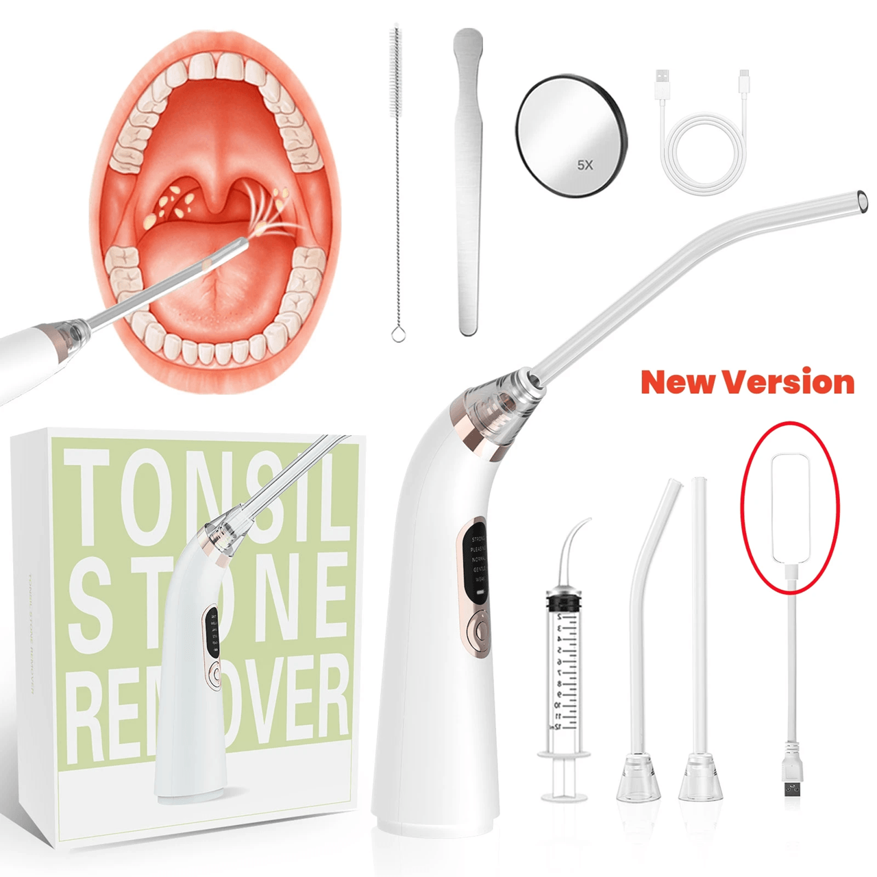 Electronic Tonsil Stone Remover Kit With Suction Modes And Oral Care Tools tc100 new