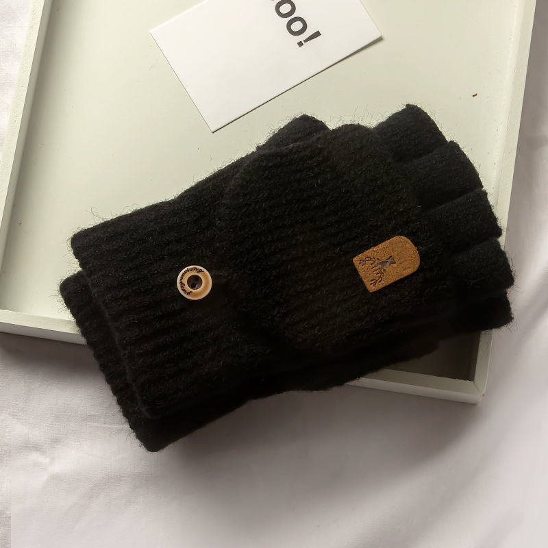 Winter Knitted Fingerless Gloves For Men & Women Thicken Warm Half Finger Touchscreen Student Gloves For Typing, Driving black