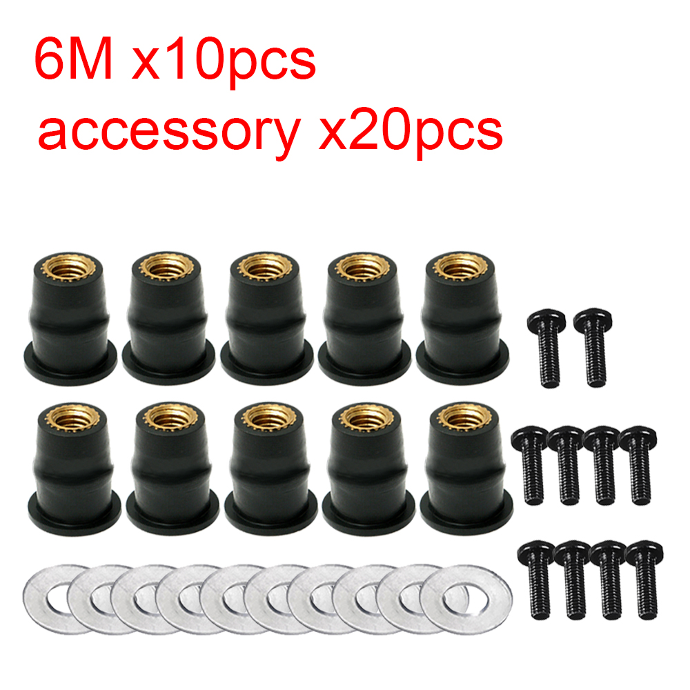 Motorcycle Windshield Bolts Screws Set Rubber Well Nut Fastener Kit For Honda Kawasaki Yamaha Suzuki Windscreen 30pcs M6