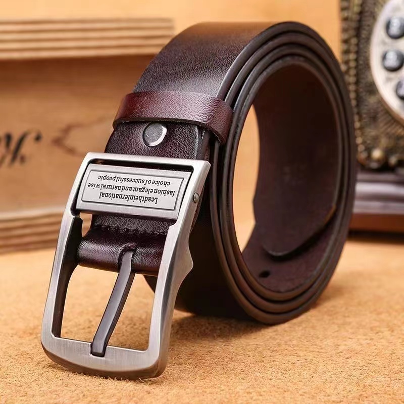 New Genuine Leather Belt For Men, Adjustable Waist Strap With Alloy Pin Buckle, Ideal For Casual & Formal Wear silver coffee 43.31 Inch