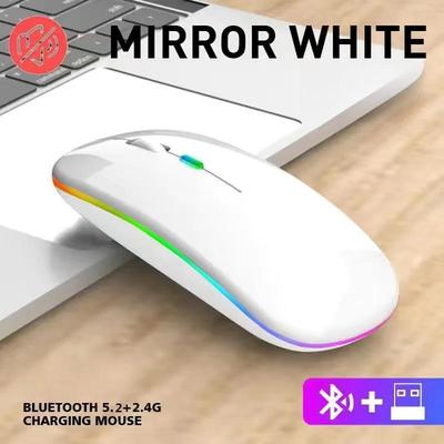 Wireless Mouse Gaming Mouse Backlight USB Compatible RGB Rechargeable Mice Silent Backlit Ergonomic Gaming Mouse For Laptop PC white