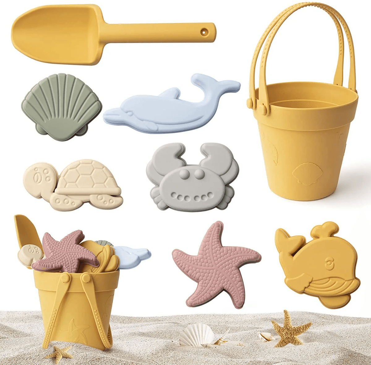 Silicone Kids Beach Toy Set Durable Sand Bucket And Shovel For Outdoor Play And Travel yellow