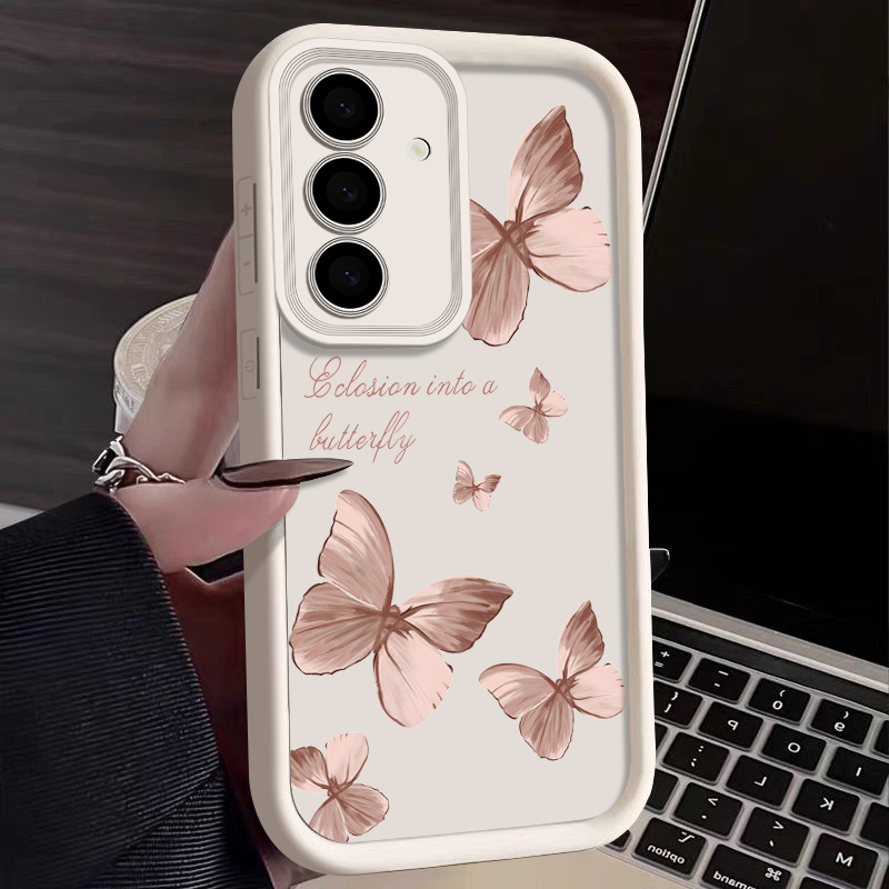 Trendy Gold Butterfly TPU Phone Case Stylish Protective Cover For Samsung Galaxy white for Samsung S23