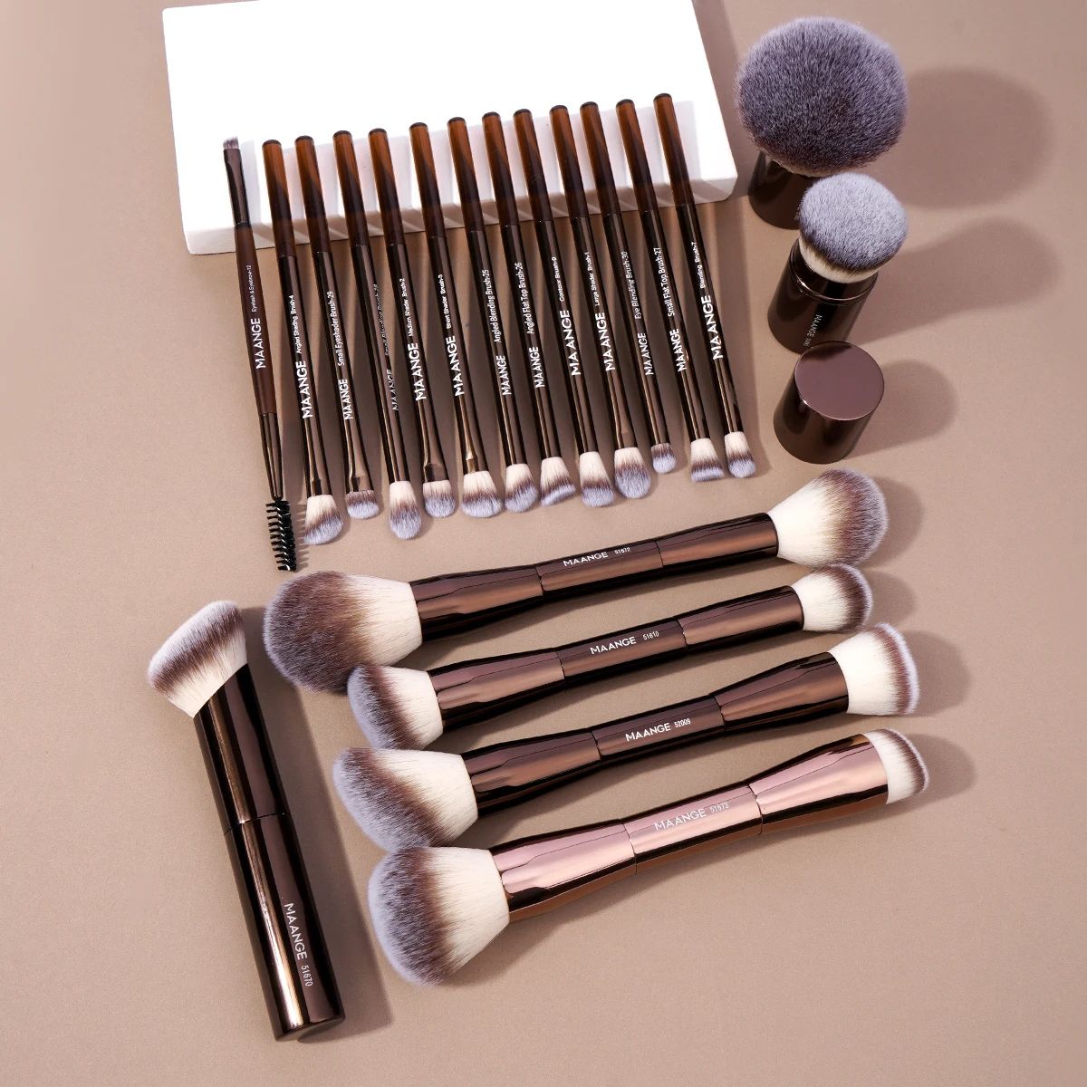 MAANGE Pro Makeup Brushes Double Ended Foundation, Concealer, Blush & Eyeshadow Brush Kit For Liquid, Cream Powder black