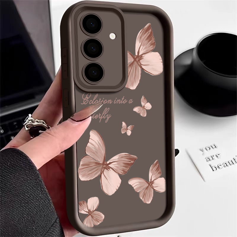 Trendy Gold Butterfly TPU Phone Case Stylish Protective Cover For Samsung Galaxy coffee for Samsung A14 5g