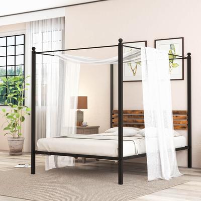 Queen Size Canopy Bed Frame With Under Bed Storage And Rustic Headboard Metal 4 Post Platform Bed For Modern Bedrooms Queen Size Canopy Bed Frame With Under Bed Storage And Rustic Headboard Metal 4 Post Platform Bed For Modern Bedrooms