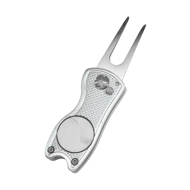 Foldable Golf Divot Repair Tool With Groove Cleaner Compact Fork Training Aids For Golfers silver