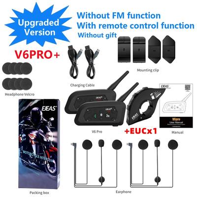 V6 PRO+ Motorcycle Helmet Bluetooth Intercom, 6 Rider, 800m Range, IP67 Waterproof Walkie Talkie 2pcs With 1euc