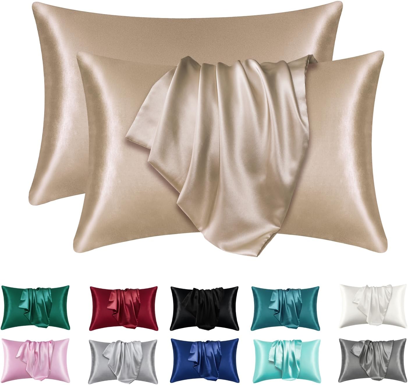 Super Soft Satin Silk Pillowcase Set, Coral Standard Size Super Soft Pillow Cases For Hair & Skin camel 50x91cm