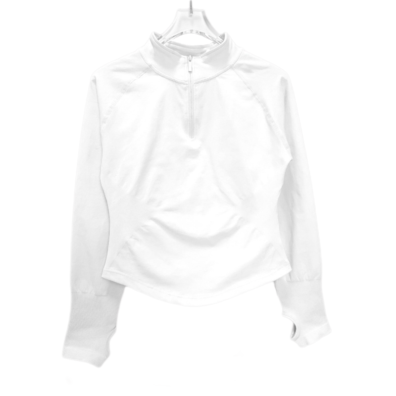 Women Half Zippy Yoga Sports Top, Seamless Tight Long Sleeve Fitness Jacket For Workout, Running, Pilates, Outdoor Gym white xs