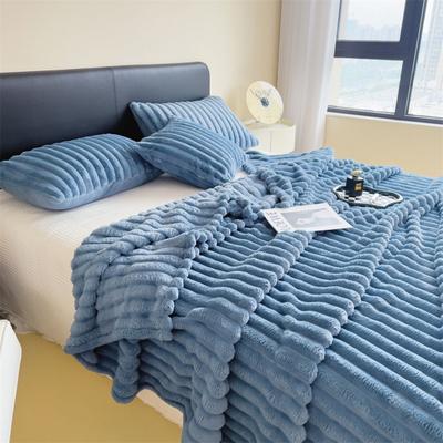 Soft Coral Fleece Multifunctional Blanket Solid Color Thickened Wide Striped Design For Bed, Cover, Or Nap Use blue 78.74 X 90.55