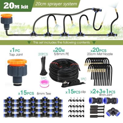 Flexible Garden Misting Cooling Kit With 8mm Hose For DIY Patio Watering And Fogging Irrigation 20 M Kit