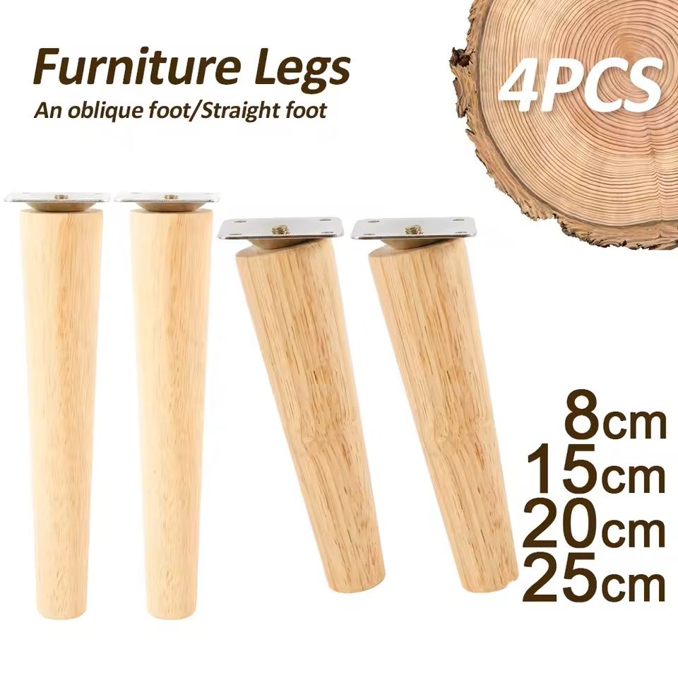 Wooden Furniture Legs Set Of 4 Solid Wood Replacement Feet Slanted Or Straight Style straight 8cm