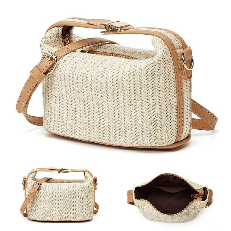 Yogodlns Small Straw Shoulder Bag Woven Crossbody Beach Tote mibaise
