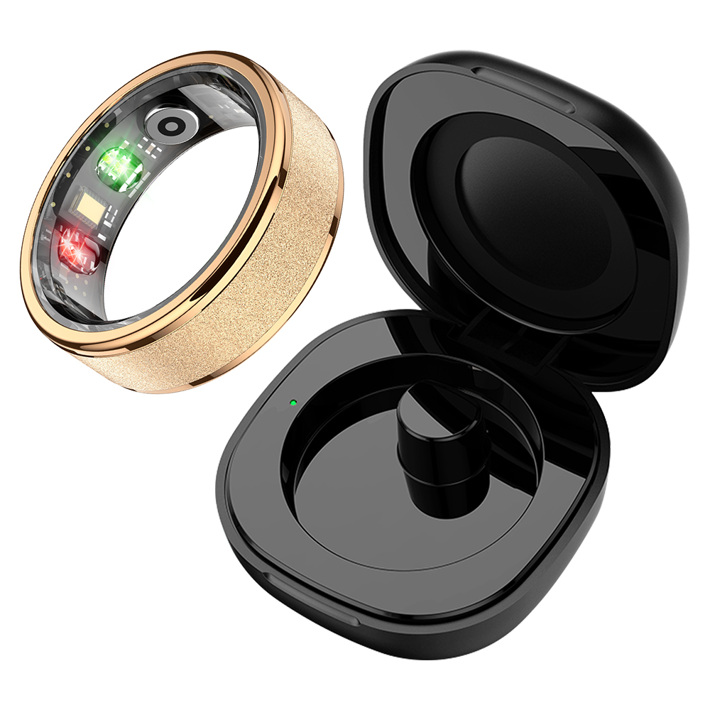 Fitness Smart Ring, Sleep Tracker, 5ATM Waterproof, Multi Sport Modes, Includes Charging Case (Unisex) gold 11