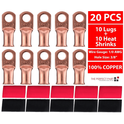 AWG Gauge Copper Lugs W BLACK & RED Heat Shrink Ring Terminals Wire, Crimp Connectors For Battery, Inverter, Auto Use AWG Gauge Copper Lugs W BLACK & RED Heat Shrink Ring Terminals Wire, Crimp Connectors For Battery, Inverter, Auto Use