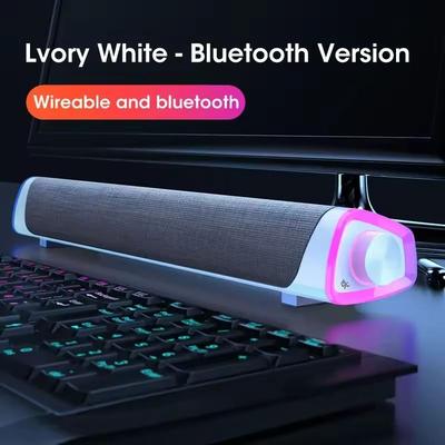 Bluetooth Computer Speaker Bar Stereo Subwoofer With Wired Connection white