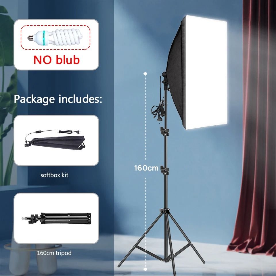 Professional Softbox Lighting Kit With Tripod & Bulb | E27 Photo Studio Light System 160cm