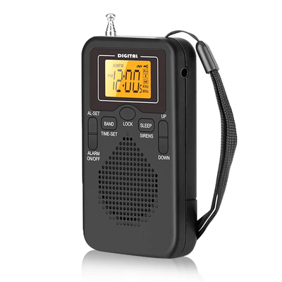 Portable AM FM Radio With LCD Alarm Clock And Earphone Jack black