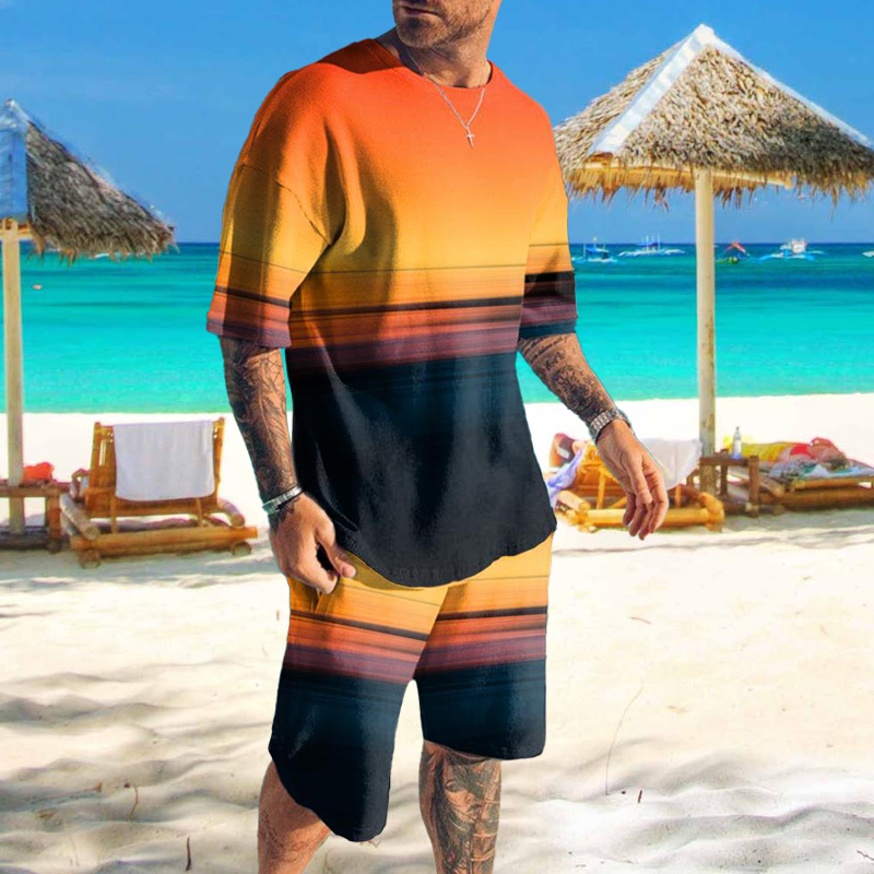 Mens Tracksuit Set, 3D Print 2 Piece T Shirt & Shorts Casual Sports Suit For Beach, Vacation & Summer 2023 ytzf20232615t l