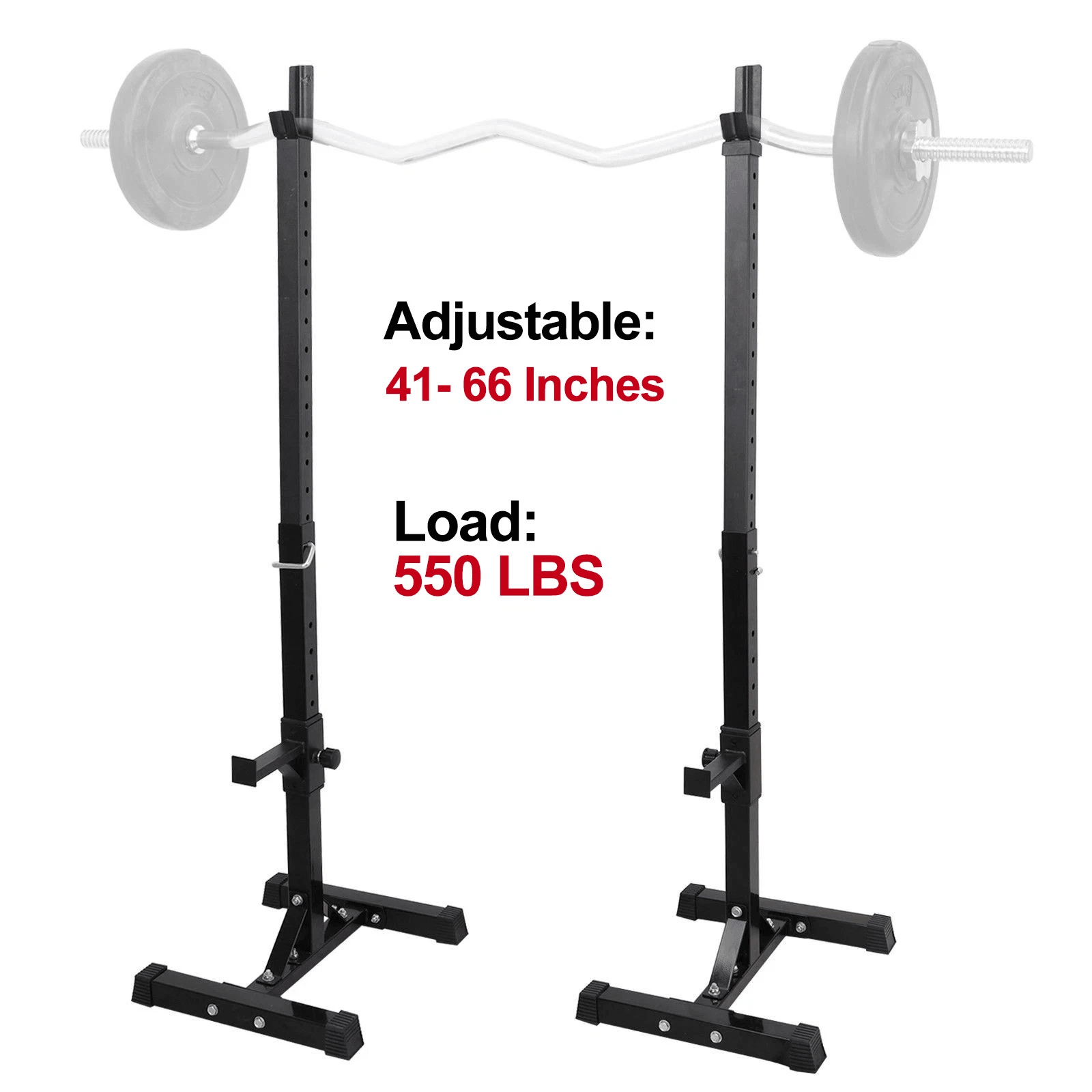 Heavy Duty Pair Adjustable Squat Rack Stands, Steel Barbell Bench, Height Adjustable For Home Gym Heavy Duty Pair Adjustable Squat Rack Stands, Steel Barbell Bench, Height Adjustable For Home Gym