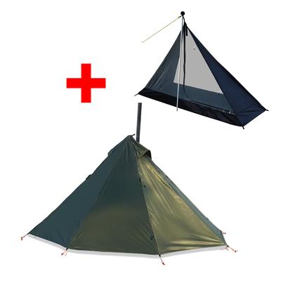 Ultralight Camping Hot Tent With Chimney Window, Tipi Teepee Bushcraft Tent, Outdoor Double Layer Pyramid Shelter green Tent Full Set