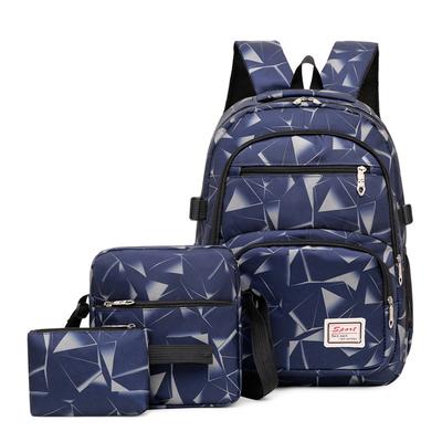 Fashion Backpack 3 Piece Set, Durable Nylon School Bookbag With Shoulder Bag & Pencil Case For Teen Girls & Boys blue