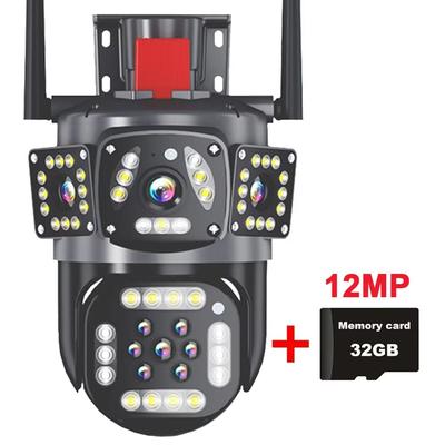 6K 12MP WiFi Surveillance Camera Outdoor, Triple Lens, Triple Screen, PTZ, Motion Detection, IP Security Camera v8h Cam Add 32g